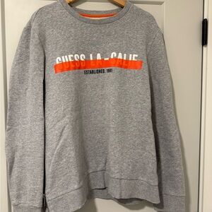 GUESS Crewneck Sweater in Gray with Orange Stripe